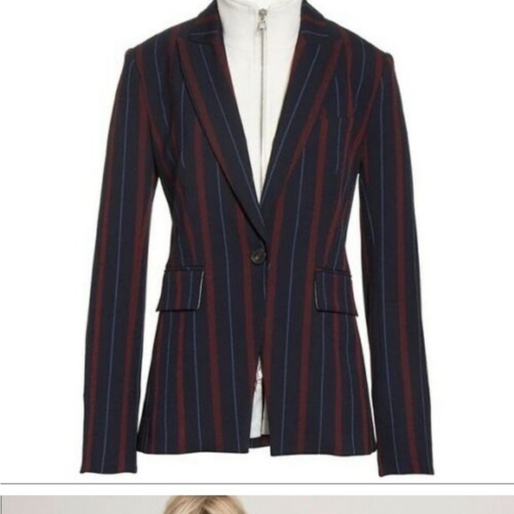 $698 Veronica Beard Carter Dickey jacket blazer navy merlot white stripe size 0 - Picture 11 of 16
